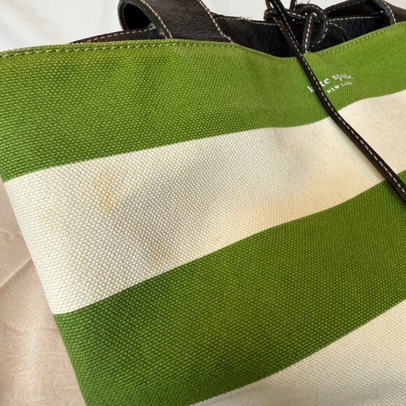Kate Spade New York Green & White Canvas Stripe Tote - Picture 5 of 9